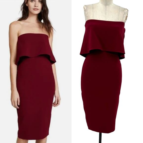 Likely Driggs Midi Dress Sheath Strapless Ruffle Burgundy Red Purple Size 2 - Picture 1 of 15